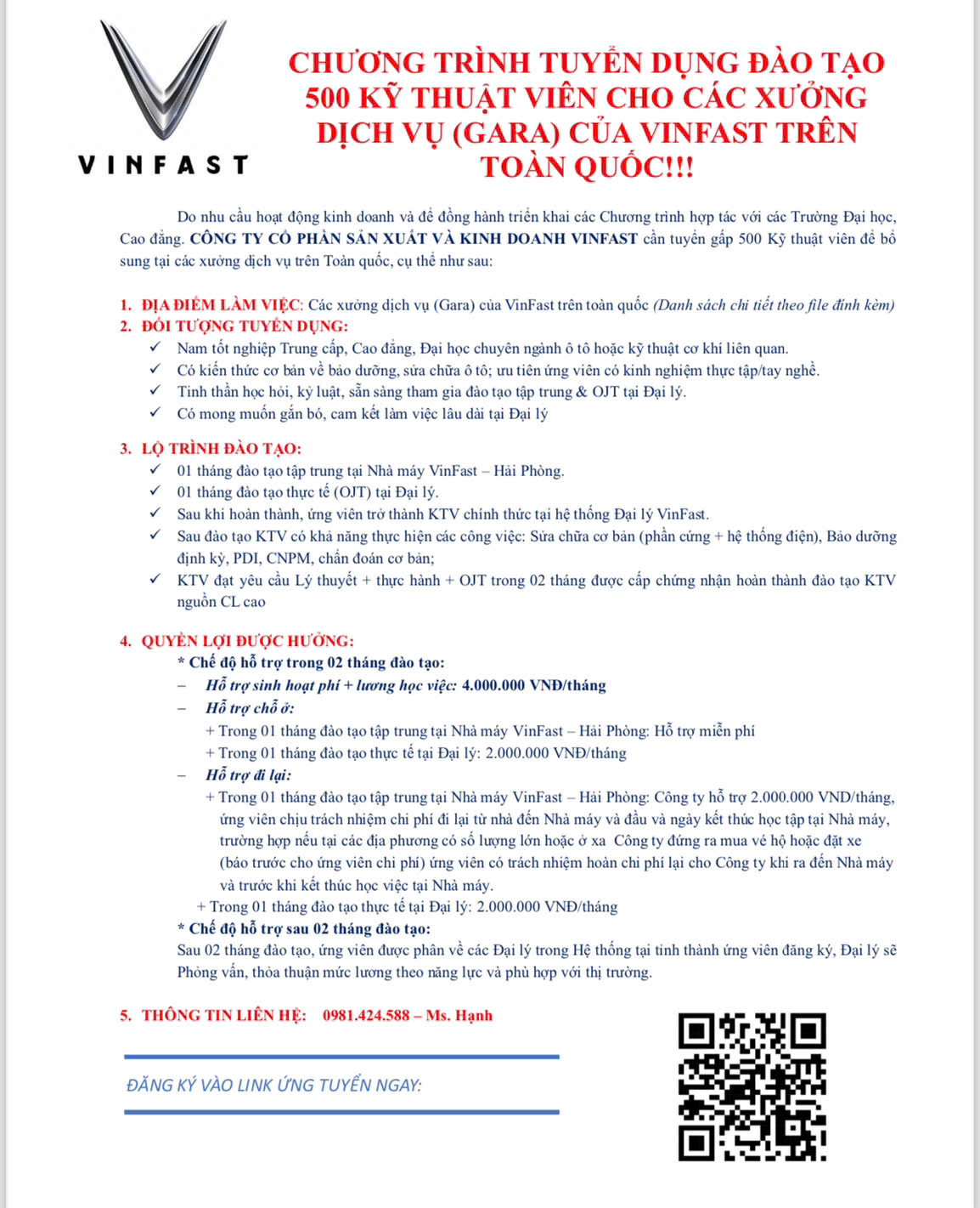 Công ty VINFAST tuyển dụng 